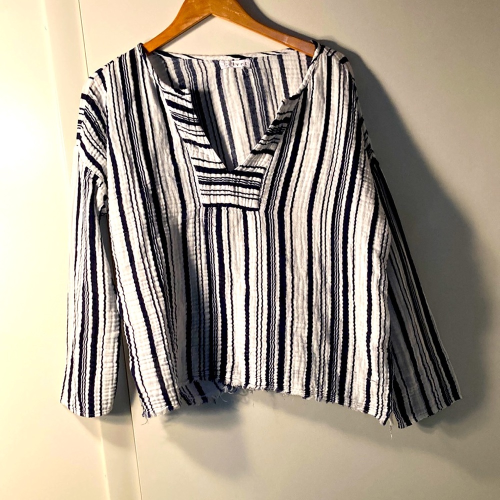 Velvet black and white striped top